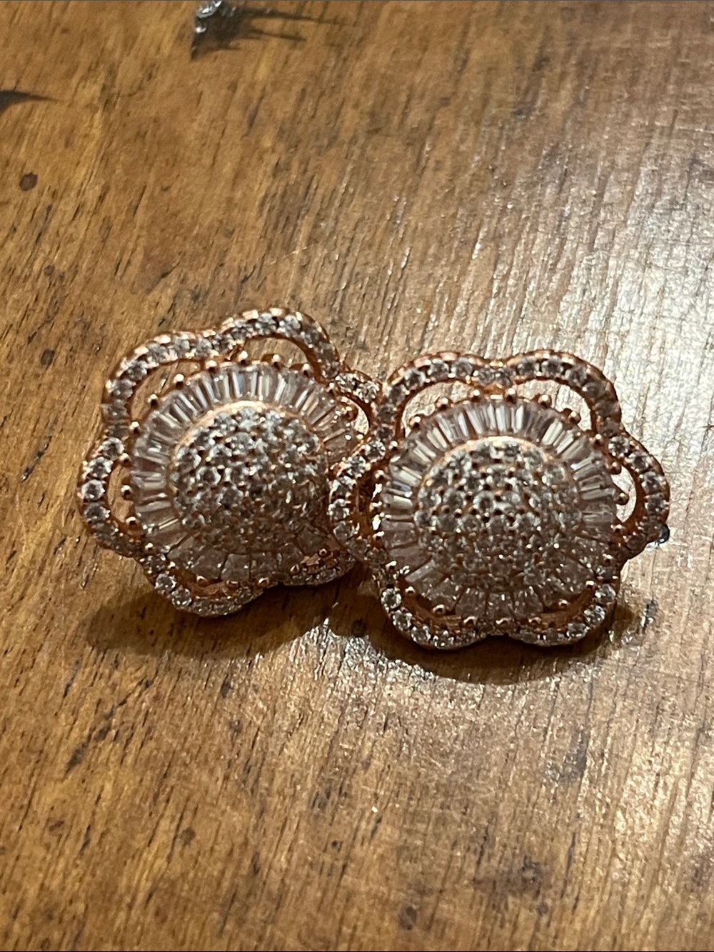 925 Sterling Silver Rose Gold Vermeil Floral Cluster Stud Earrings Signed BS